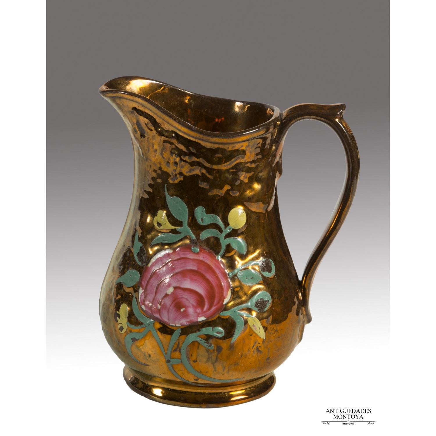 Jarra en cerámica esmaltada en reflejo dorado de Bristol, S. XIX